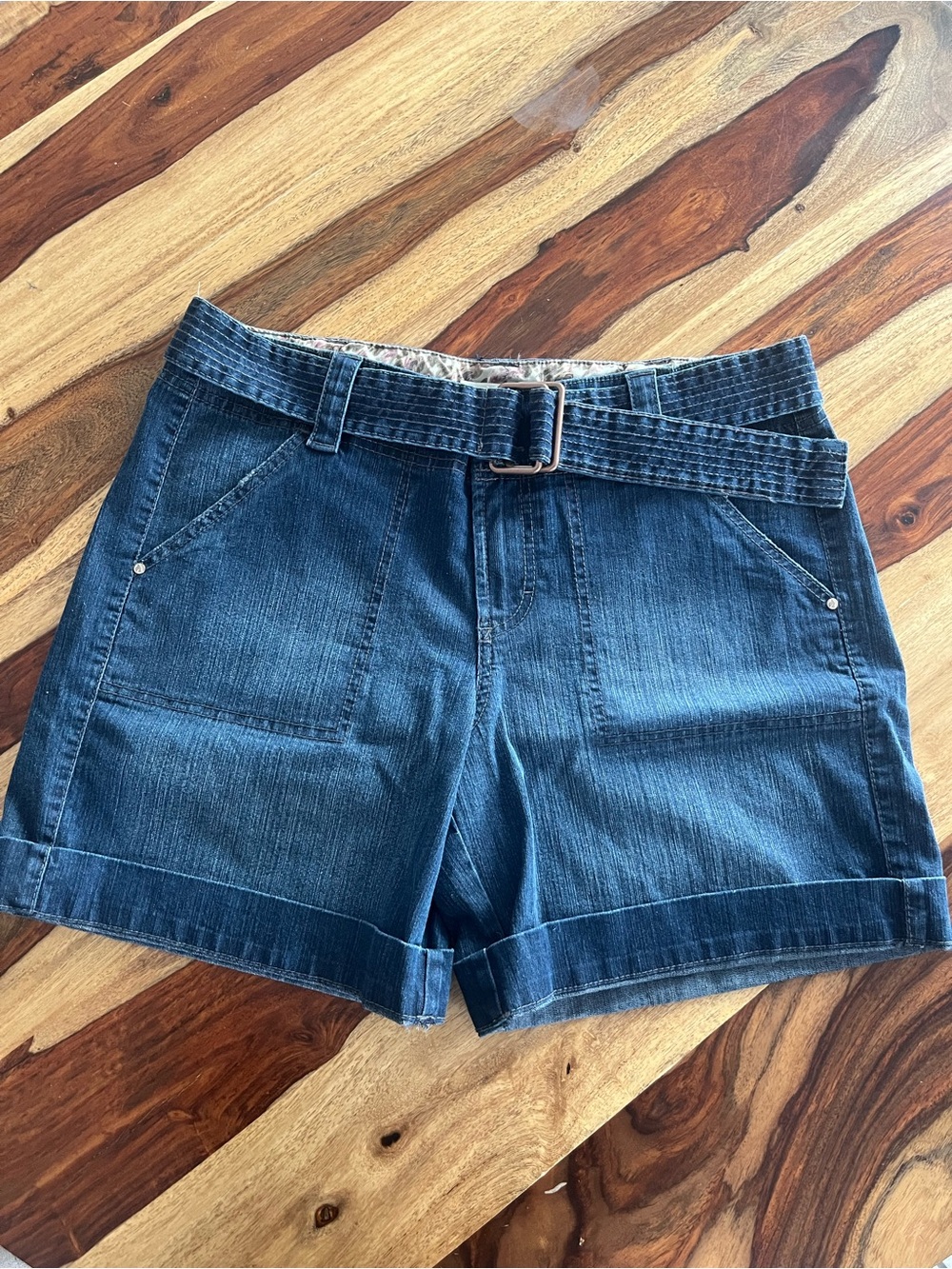 Live Life by Sanctuary High Rise Belted Utility Denim Shorts Dark Wash
